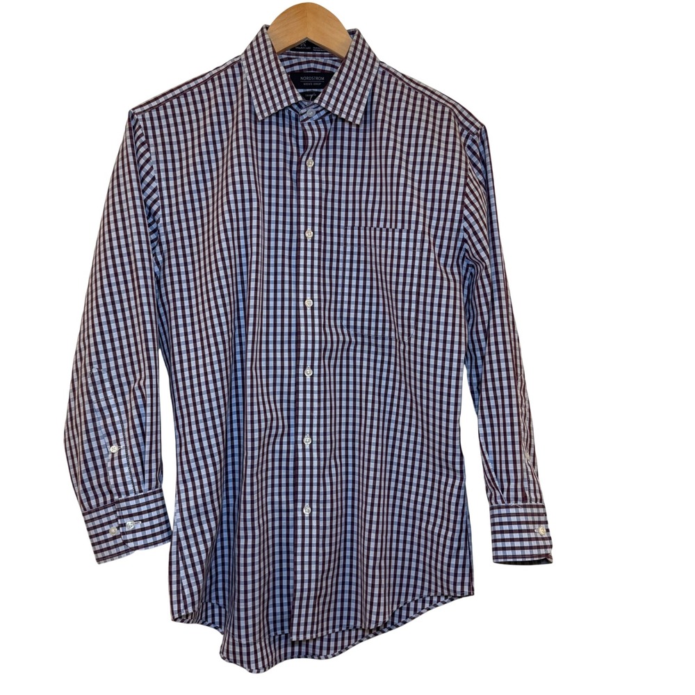 Nordstrom Mens Shop Trim Fit Gingham Check Dress Shirt Long Sleeve Button Down